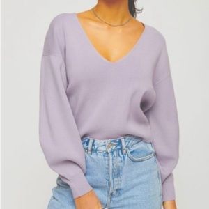 Dynamite Lilac V Neck Puff Sleeve Sweater